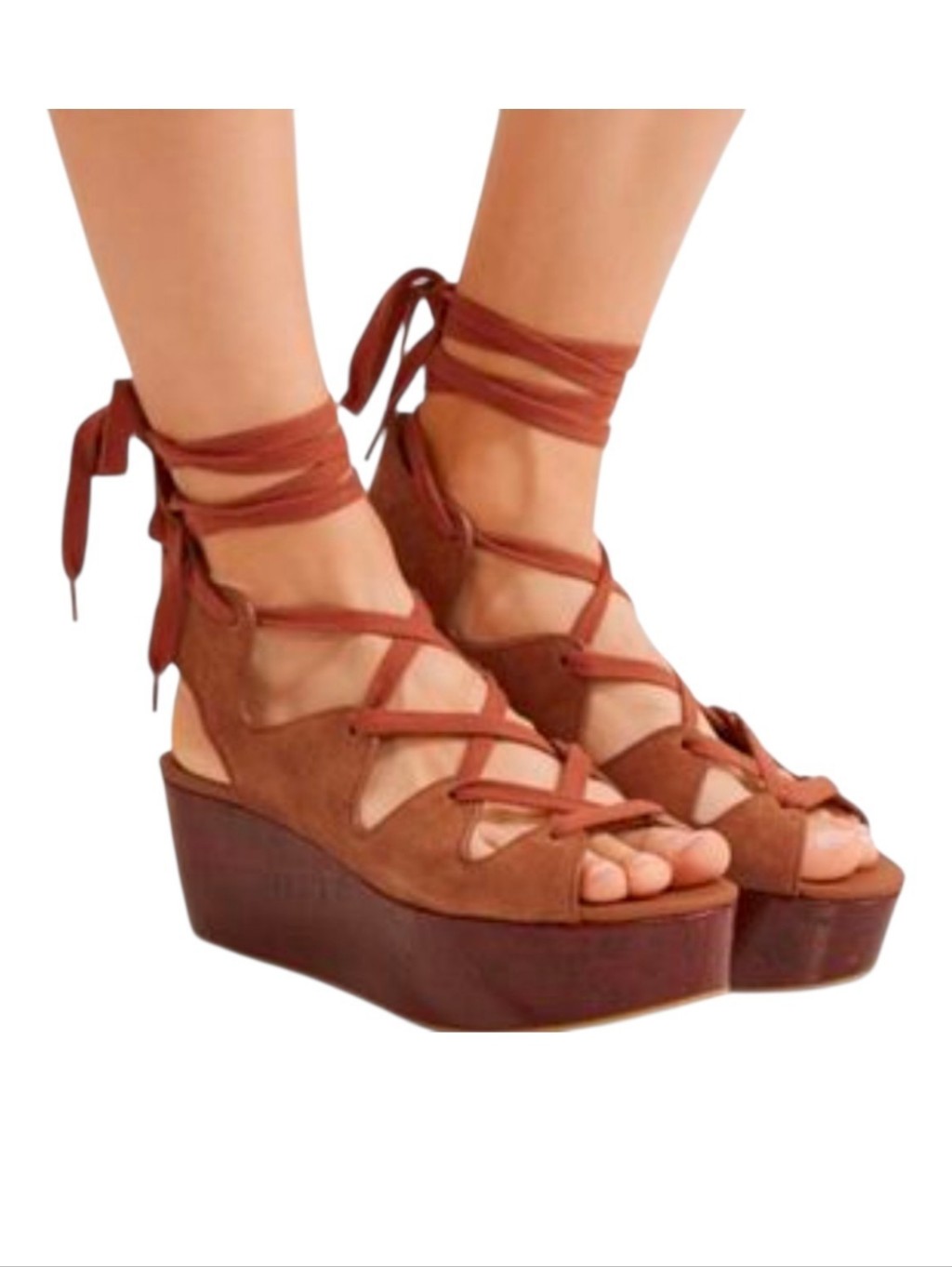 New See By Chloe Liana Suede Gladiator Ankle Wrap Platform Wedge Sandals Size 8